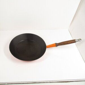 Vintage Le Creuset Orange Fring  Pan Wood Handle Made in France 11" inches